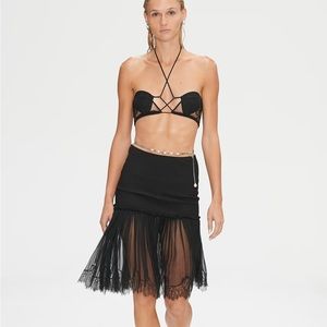 Nensi DOJAKA silk lace trimmed frilled midi skirt SS23